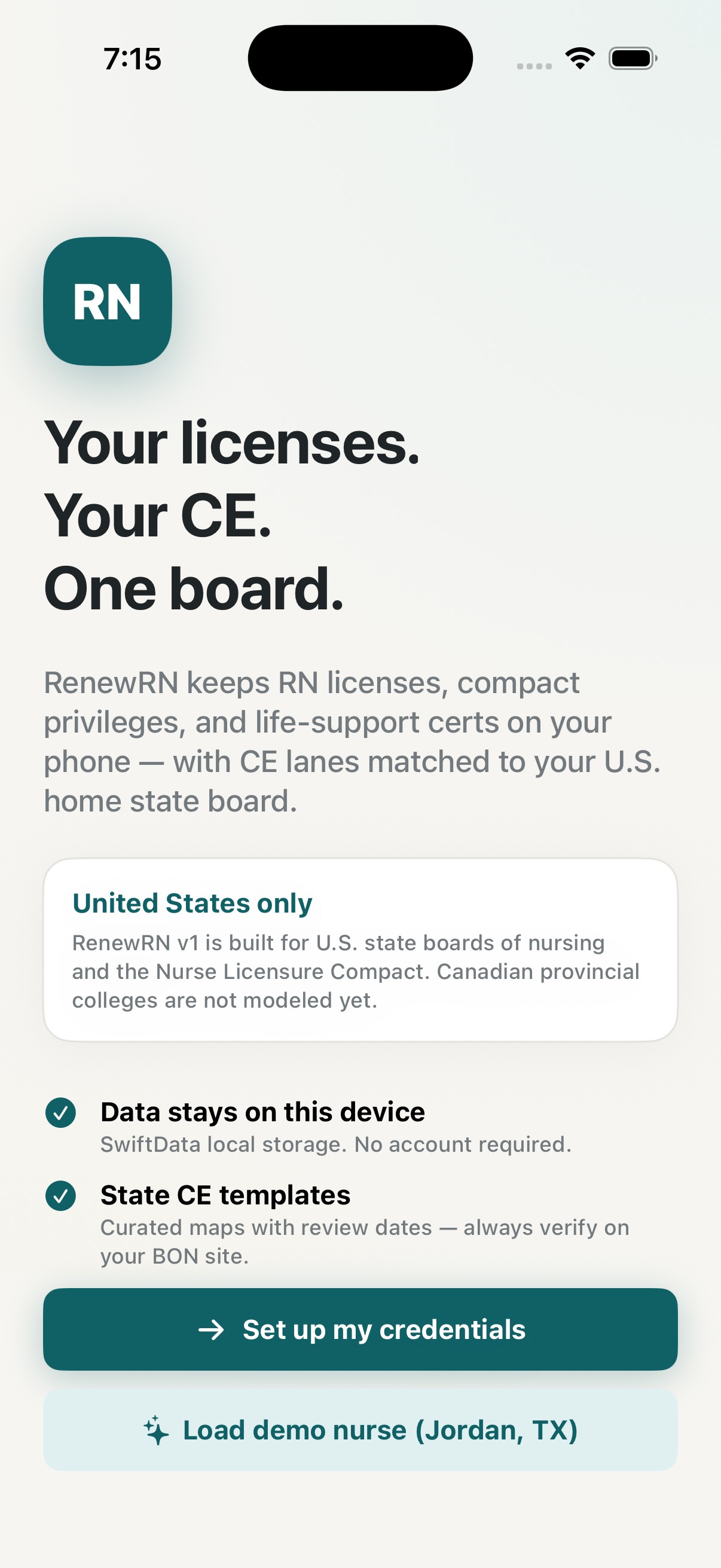 RenewRN welcome screen