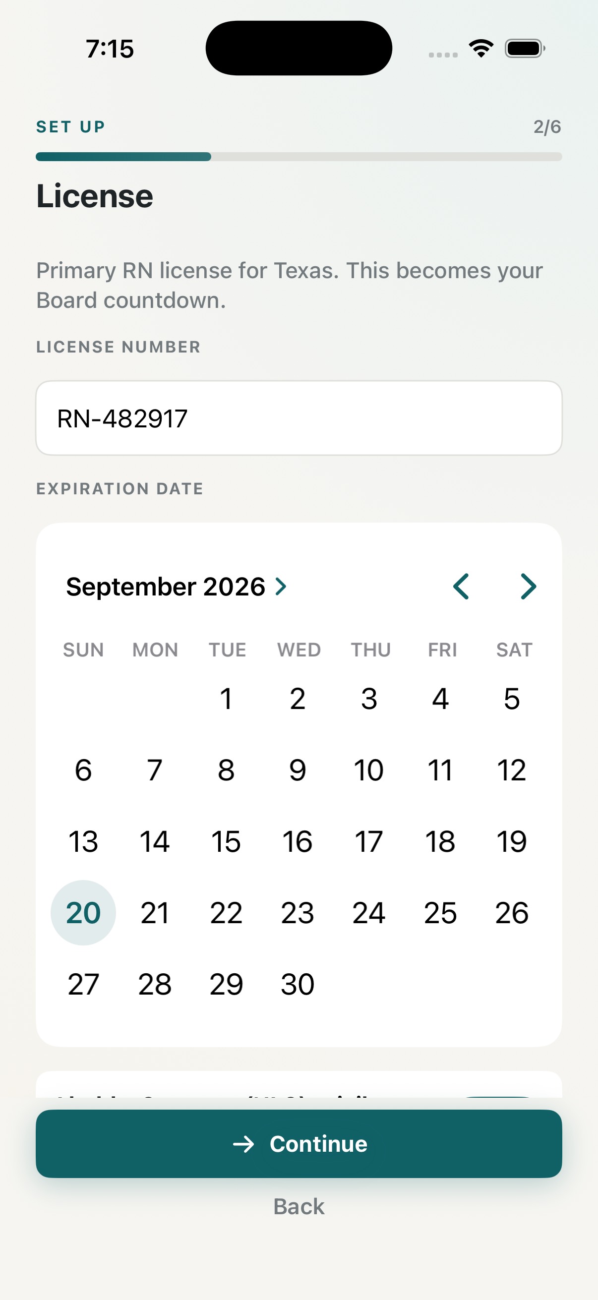 License step with expiration date picker