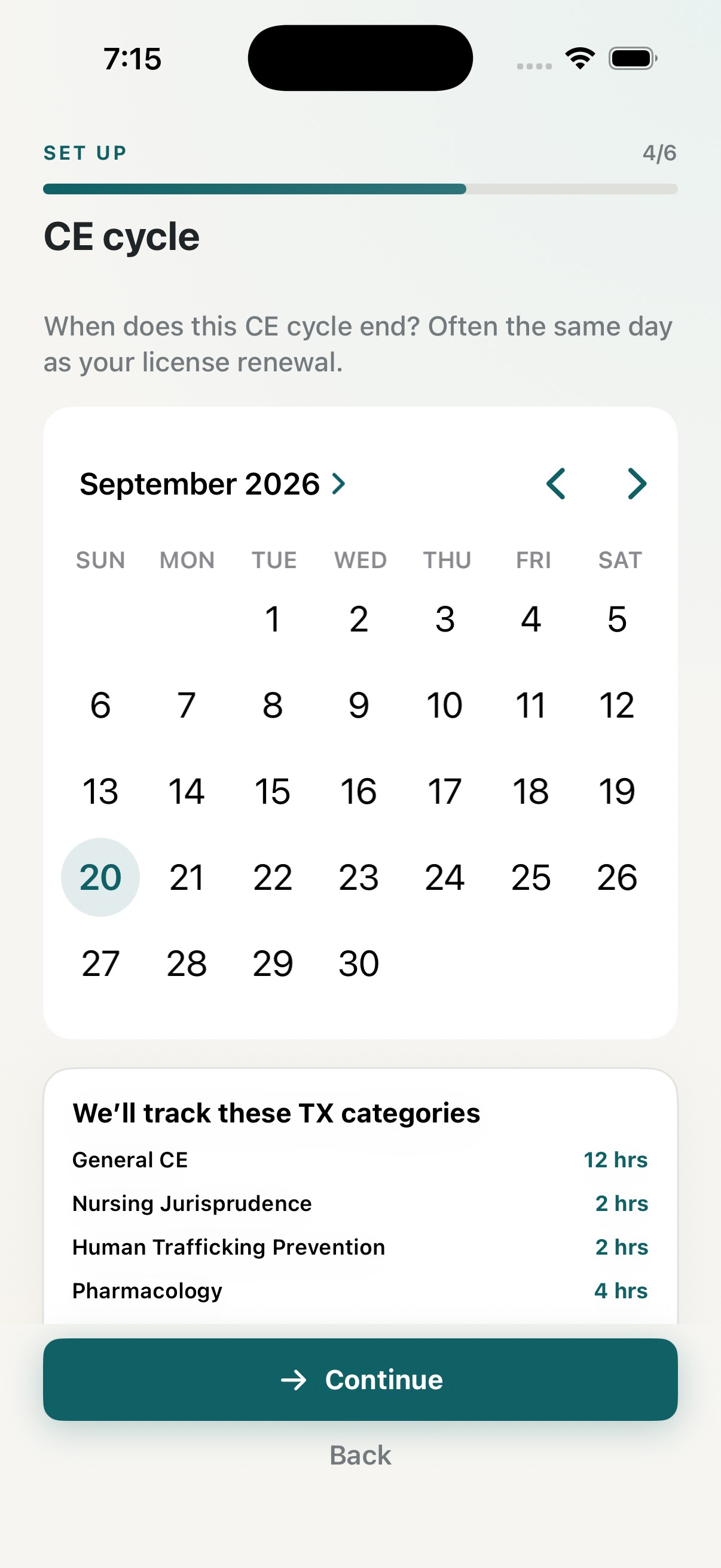 CE cycle end date and Texas category list