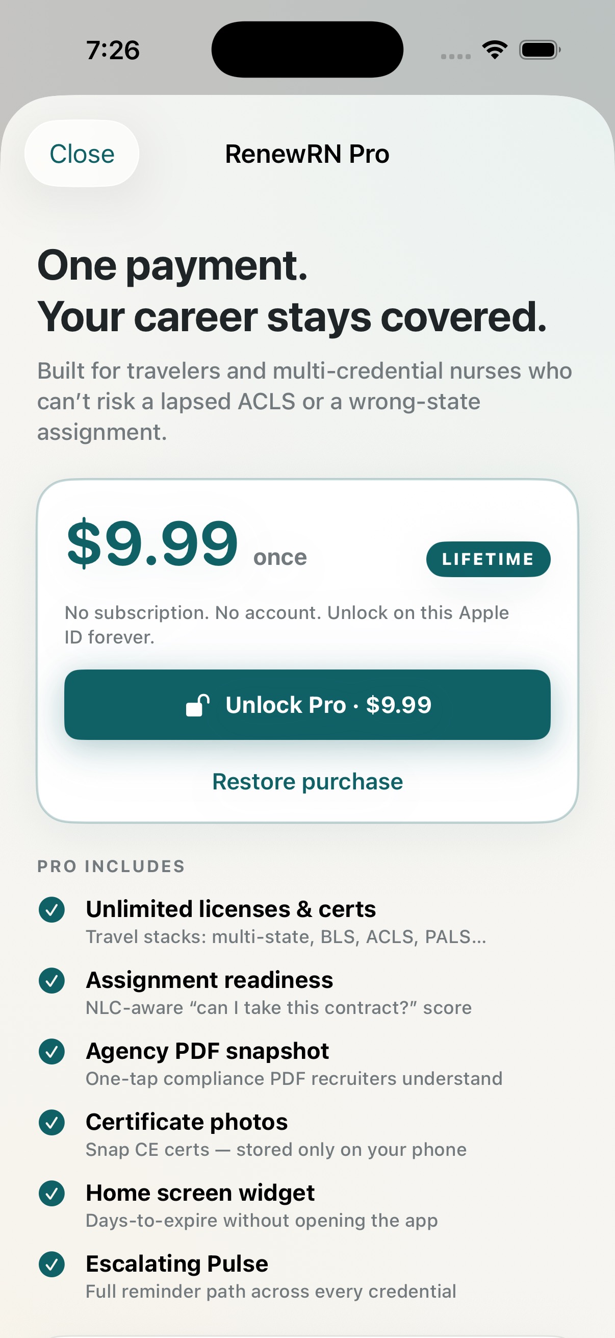 RenewRN Pro paywall