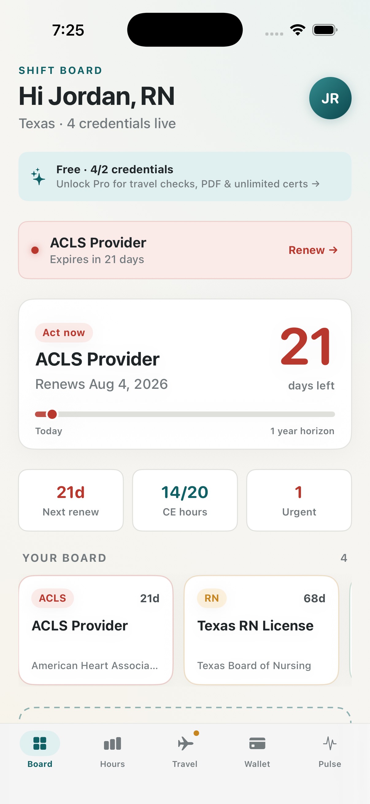 Board with free tier credential limit banner